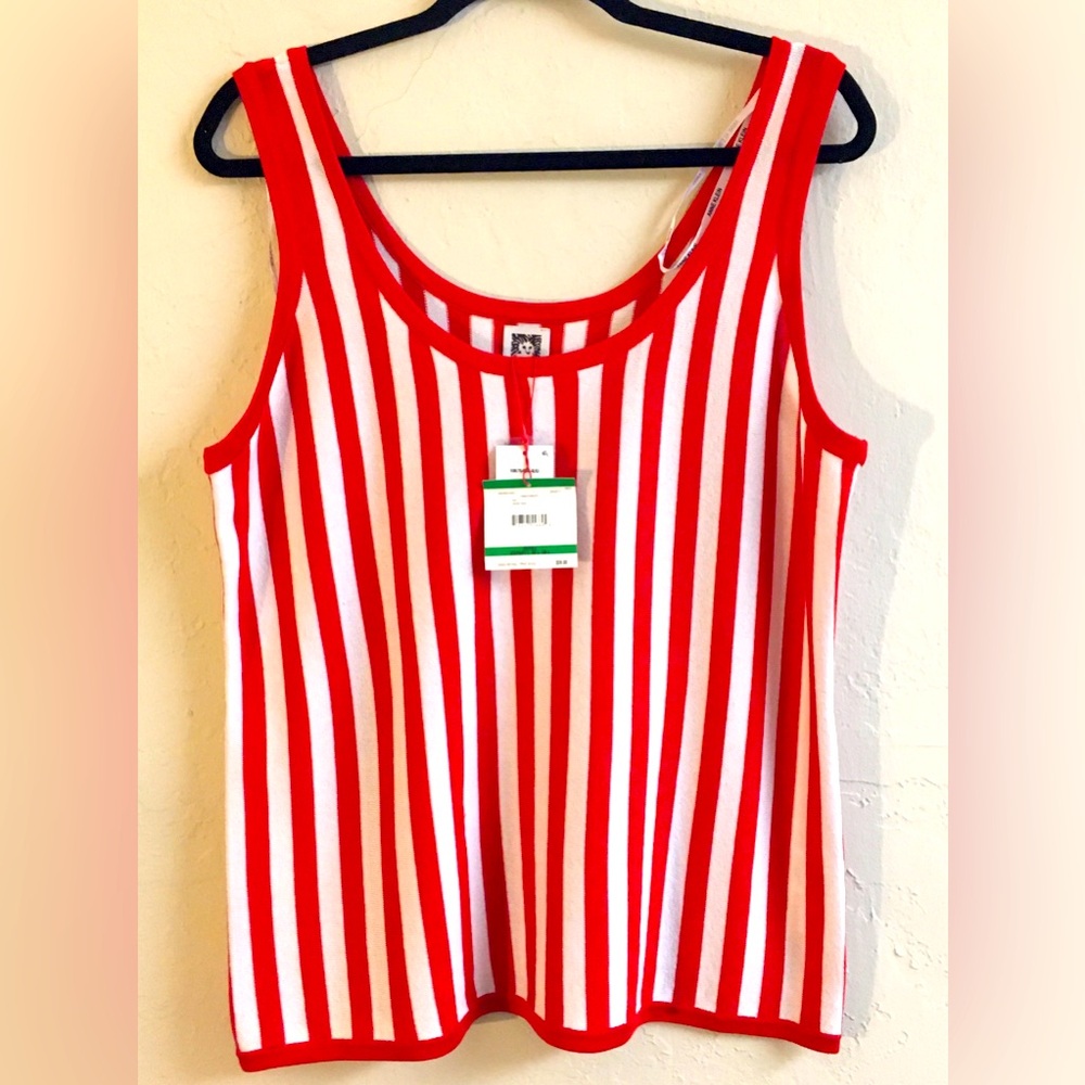 NEW Anne Klein Knit Tank Viscose Blend Size XL Red White Stripe
